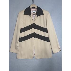 Vtg Ebony Spiegel Blazer Jacket‎ 14 Beige Black Chevron Stripe  Power Statement